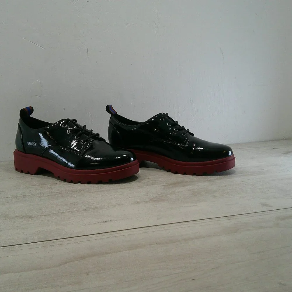 Mix No. 6 Gustava Classic Black Patent Leather Oxford Derby Lug-sole Size 7M